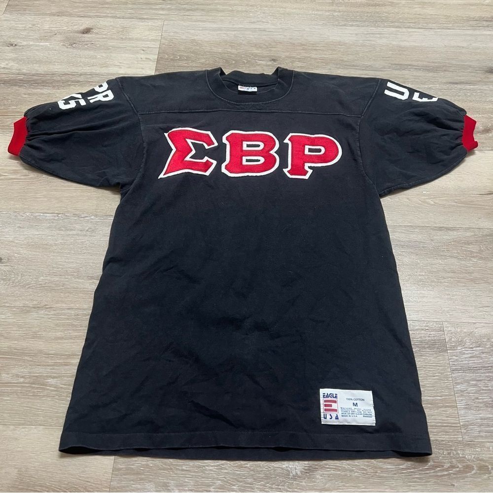 Vintage Sigma Betta Rho Danger 54 Fraternity Tshirt Eagle USA Size Medium Black